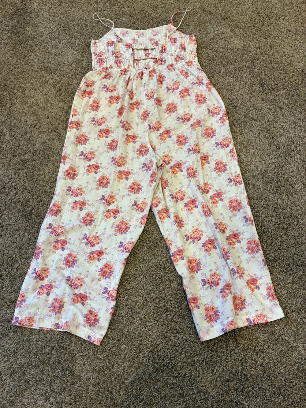 Laura Ashley x Lucky Brand Cream Floral Wide-Leg Capris Jumpsuit Size L - Picture 4 of 16